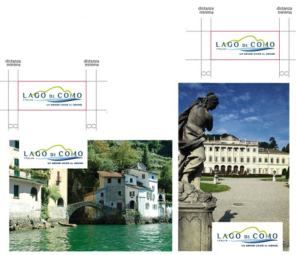 Applicazione logo Lago di Como su fondo colore o fotografico