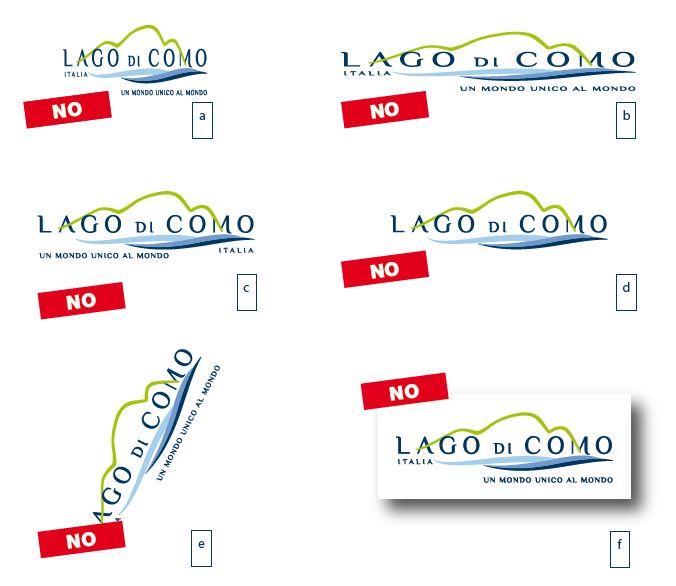 Utilizzi errati logo Lago di Como proporzioni, alterazioni, orientamento
